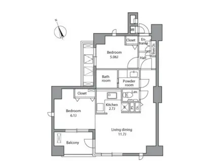 レジディア自由が丘(2LDK/3階)の間取り写真