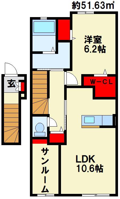 レディ・バグII(1LDK/2階)の間取り写真