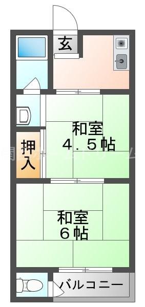 太陽マンション 西棟(2K/2階)の間取り写真