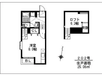 パサージュ野芥 401(ワンルーム/2階)の間取り写真