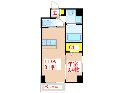SAT BLD 呉服(1LDK/4階)の間取り写真