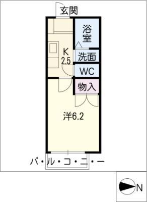 パルテネール北及 S棟(1K/1階)の間取り写真