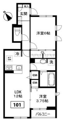 グランドステージI(2LDK/1階)の間取り写真