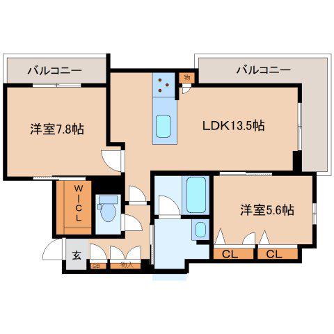 シャーメゾン 香芝 ワイケイ(2LDK/3階)の間取り写真