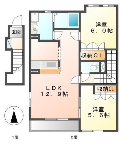 ロココプランB(2LDK/2階)の間取り写真