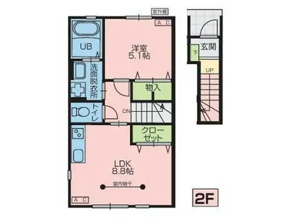 K D棟(1LDK/2階)の間取り写真