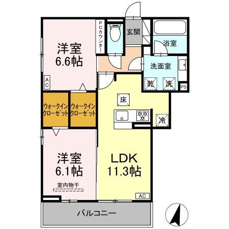 CELESTIA(2LDK/1階)の間取り写真