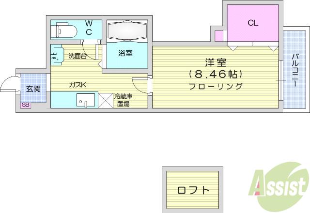 メゾンドール館町Ⅱ(1K/1階)の間取り写真