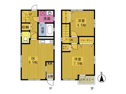 カトルボヌールB(2DK/2階)の間取り写真