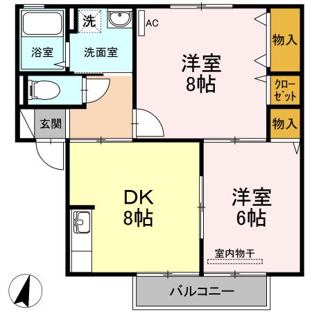 メゾンプリネールB棟(2DK/2階)の間取り写真