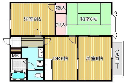 ボヌール(3DK/2階)の間取り写真