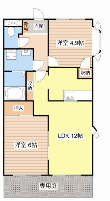 グリーンヒルズ幸陽(2LDK/1階)の間取り写真
