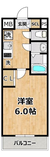 プランドール新北野(1K/3階)の間取り写真