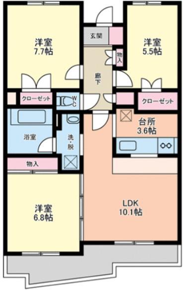 アステリ与野本町弐番館(3LDK/1階)の間取り写真