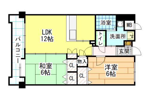 ハイネス若園(2LDK/6階)の間取り写真