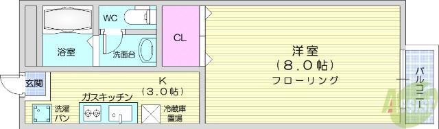 ドミールつかさB(1K/1階)の間取り写真