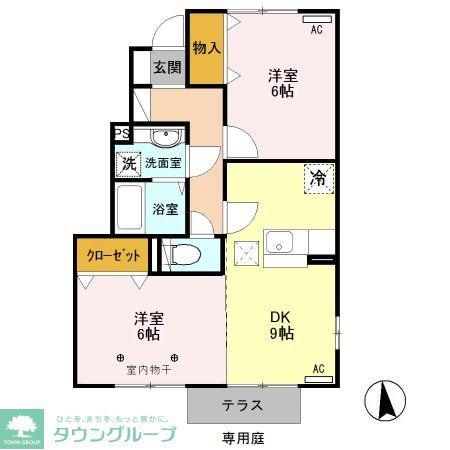 アロース・ガーデンA(2DK/1階)の間取り写真