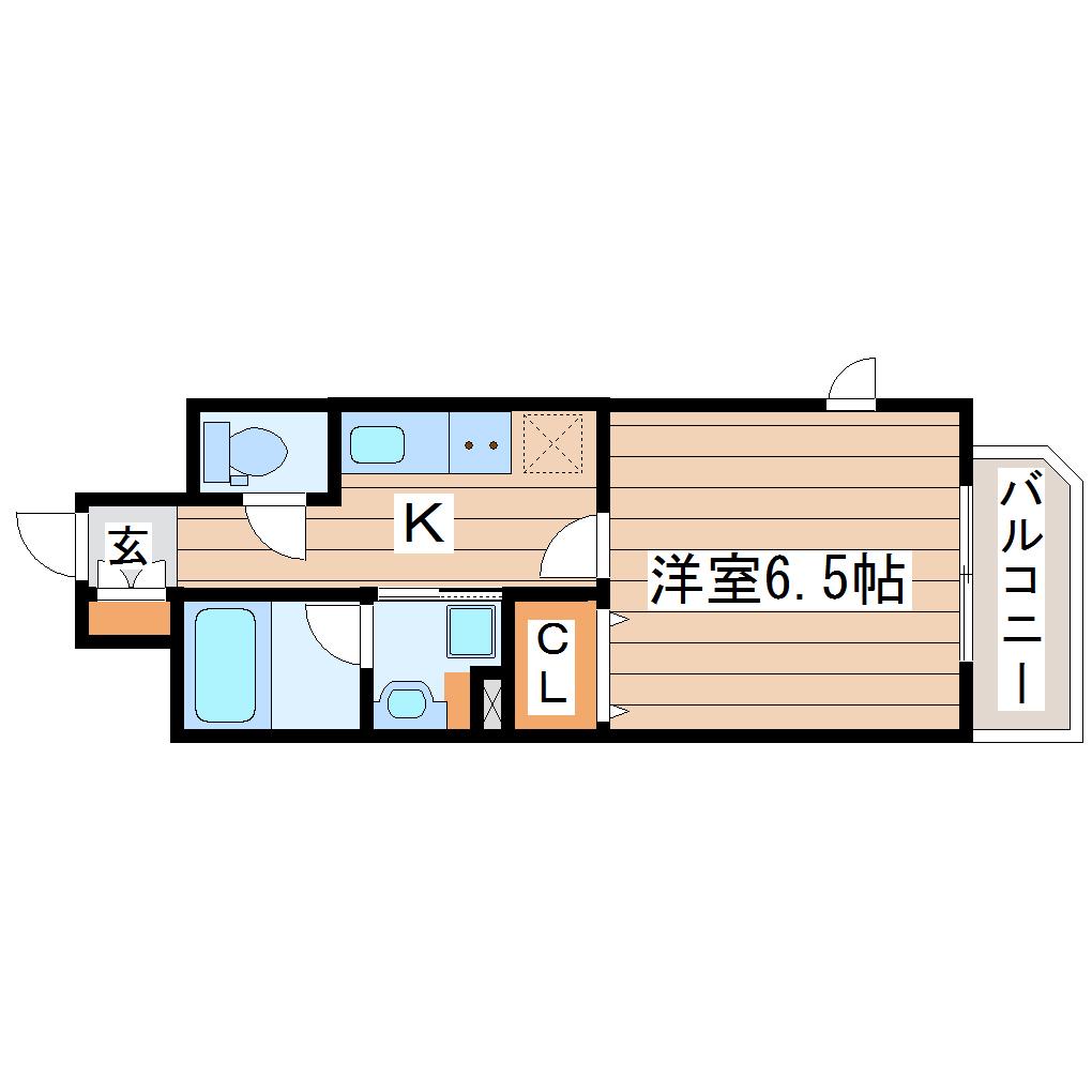 ライブカーサ仙台長町(1K/6階)の間取り写真