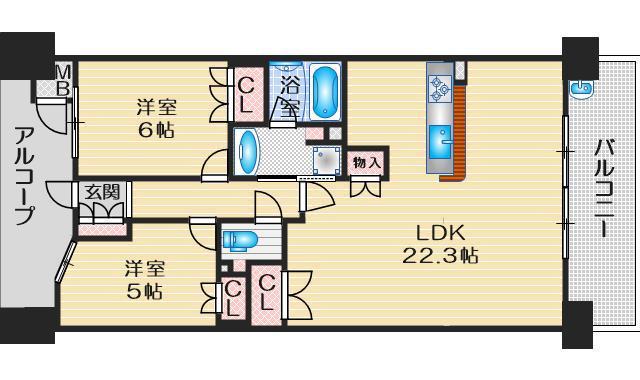 アーバネックス江坂垂水町ファインフラッツ(2LDK/11階)の間取り写真