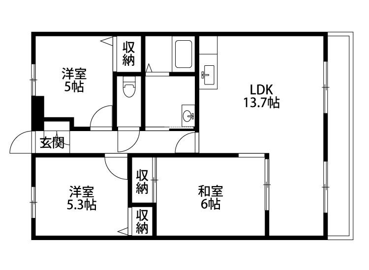 ベルメゾン網川原(3LDK/4階)の間取り写真