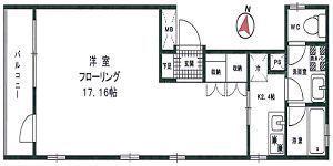 VIOLA南麻布(1K/3階)の間取り写真