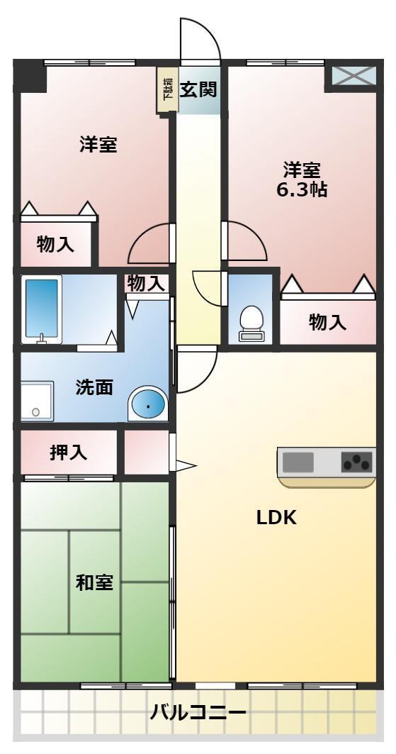 夢ガーデン(3LDK/5階)の間取り写真