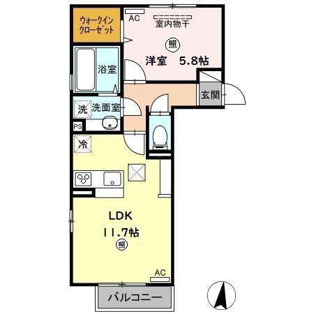 ランチヒル真崎C棟(1LDK/1階)の間取り写真