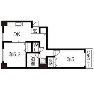 向陽ビル(2DK/6階)の間取り写真