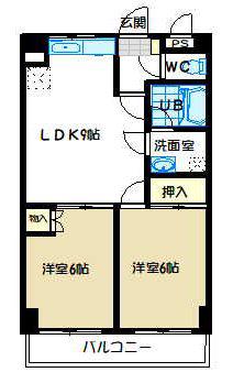 エスティ土屋(2LDK/3階)の間取り写真