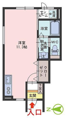 D-BOX灯明寺(ワンルーム/1階)の間取り写真