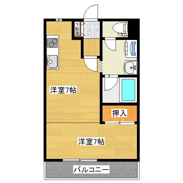 コーポカワハラ(1DK/2階)の間取り写真