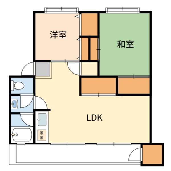 平尾 66号棟(2DK/4階)の間取り写真