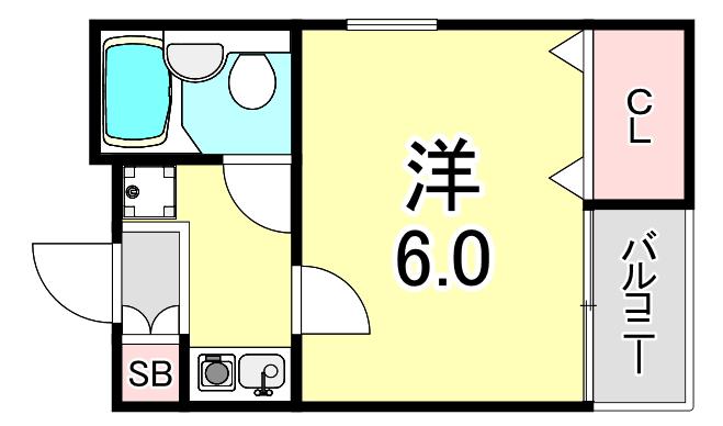 THREE FIELD和田岬(1K/3階)の間取り写真