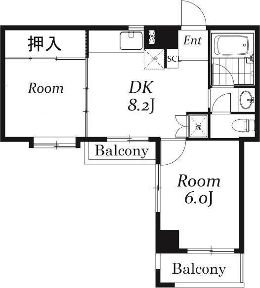 第6メゾンドヨシノ(2DK/3階)の間取り写真