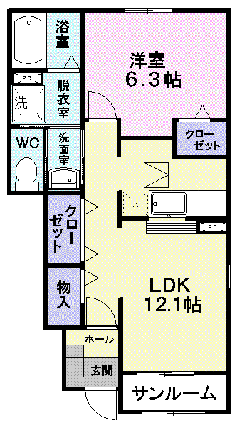 アムールモコ(1LDK/1階)の間取り写真