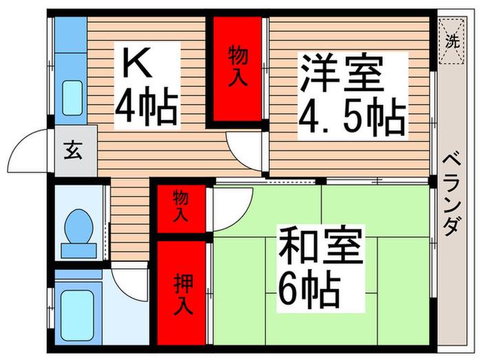 第2峯崎ハイツ(2K/1階)の間取り写真