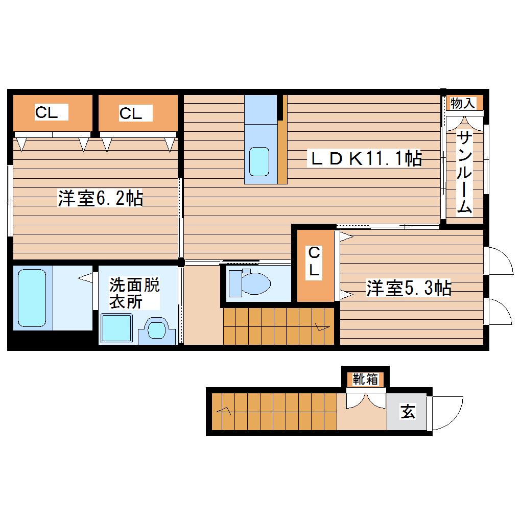 サン フィールド(2LDK/2階)の間取り写真