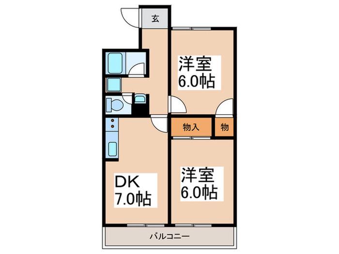 恵我之荘グランドハイツ(2DK/4階)の間取り写真