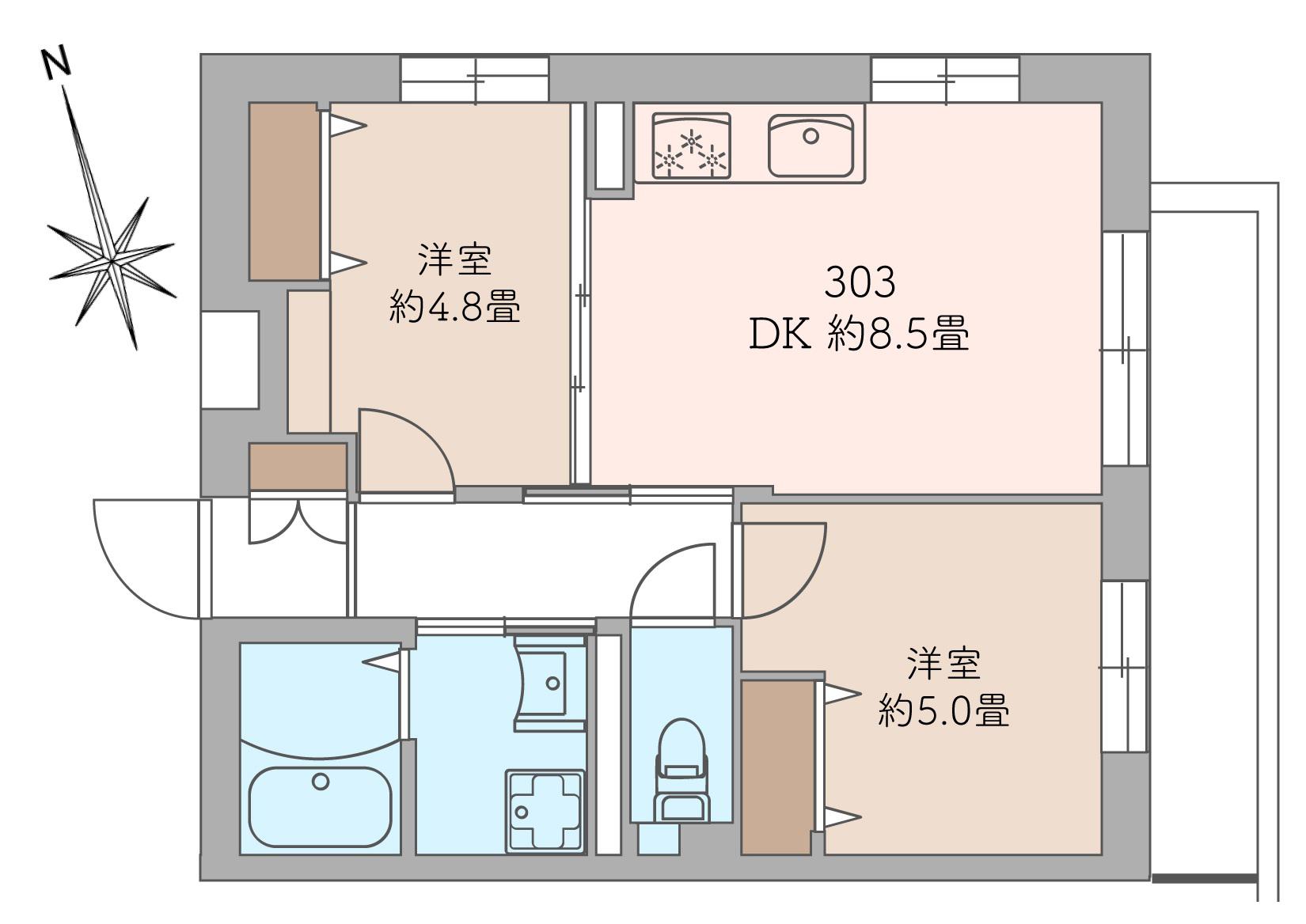 長手門テラス(2DK/2階)の間取り写真