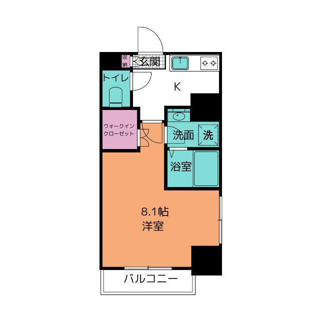 ハピデンス西本町(1K/6階)の間取り写真