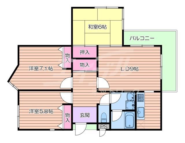 グレイスマンション(3LDK/4階)の間取り写真