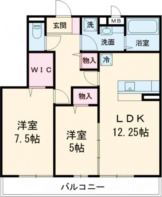 ボナール中の島 A(2LDK/2階)の間取り写真