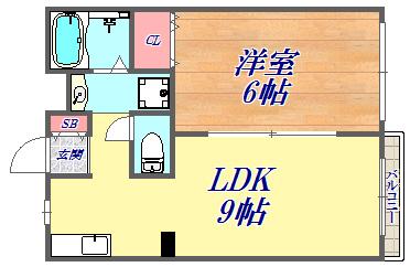 中山手ガーデンパレス D棟(1LDK/2階)の間取り写真