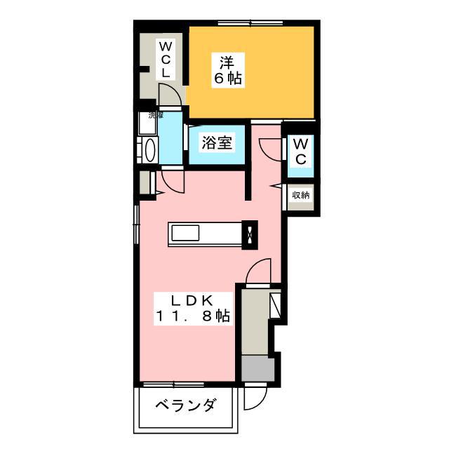 サウス蔵水(1LDK/1階)の間取り写真
