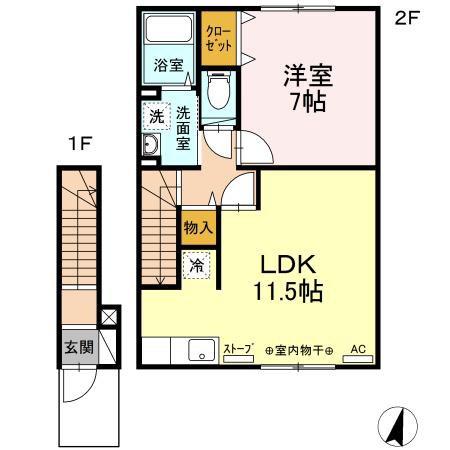 エントピアA棟(1LDK/2階)の間取り写真