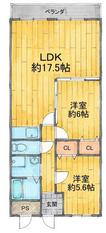 ウエストサイド樟葉(2LDK/3階)の間取り写真