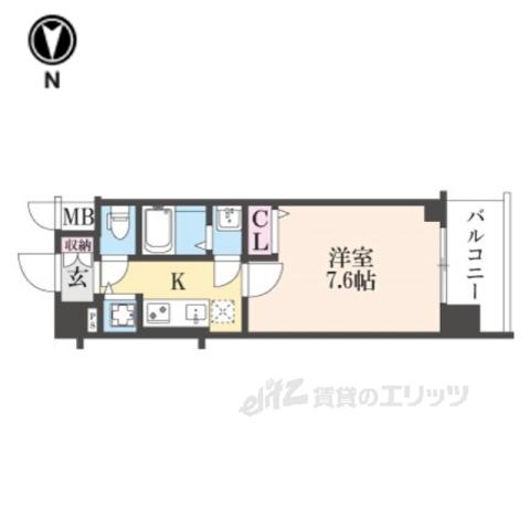 ファステート京都洛南エリーゼ(1K/2階)の間取り写真