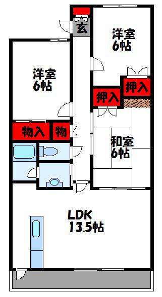 ヴィラージュ集(3LDK/3階)の間取り写真