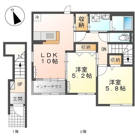 ラーナ ニシノウチ(2LDK/2階)の間取り写真