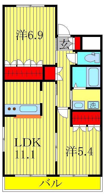 HIMMEL BLA(2LDK/2階)の間取り写真